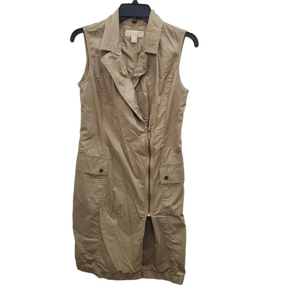 MICHAEL Michael Kors Women's Tan Khaki‎ Sleeveless Wrap Zip Safari Dress Sz S - Picture 1 of 6